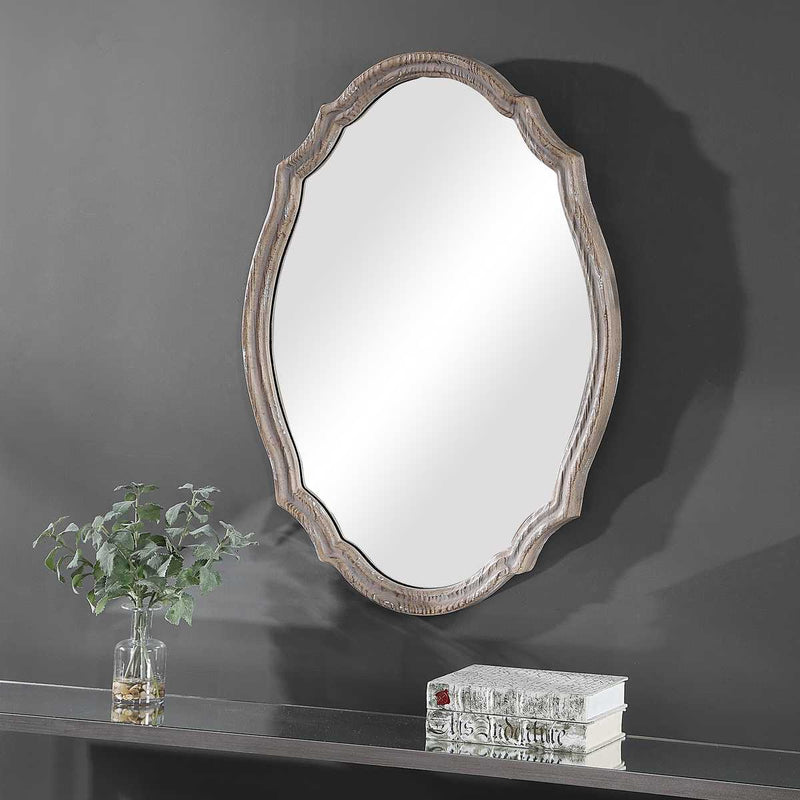 Brindle Mirror | Modern Oval Engineered Wood Frame Bathroom Vanity Mirror Mounted Vertical or Horizontal (24 in. W x 34 in. H x 2 in. D)