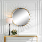 Uttermost Oracle 09883 metallic gold leaf modern round mirror with forged iron frame and clear acrylic rods, 55 in. W x 55 in. H