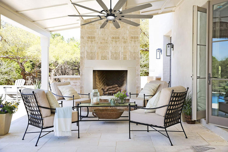 Minka Aire Barn H2O F865L-CL/SG 84-Inch Smart LED Outdoor Modern Ceiling Fan in Coal Black with Seashore Grey Blades and Remote