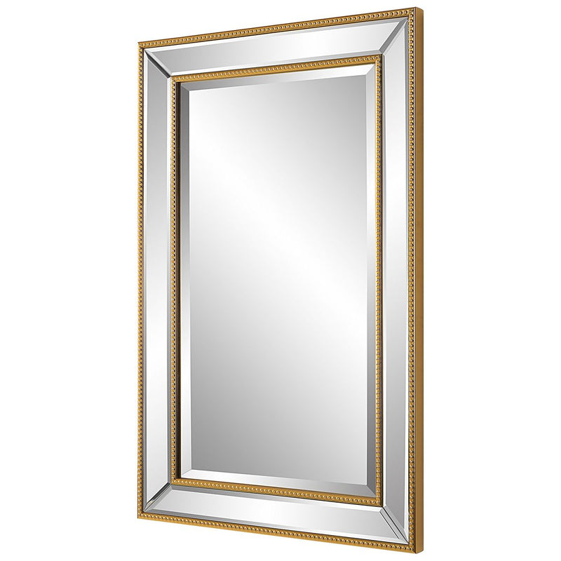 Solitha Gold Mirror | Modern Rectangle Engineered Polymer Frame Bathroom Vanity Mirror Mounted Vertical or Horizontal (20 in. W x 32 in. H x 2 in. D)