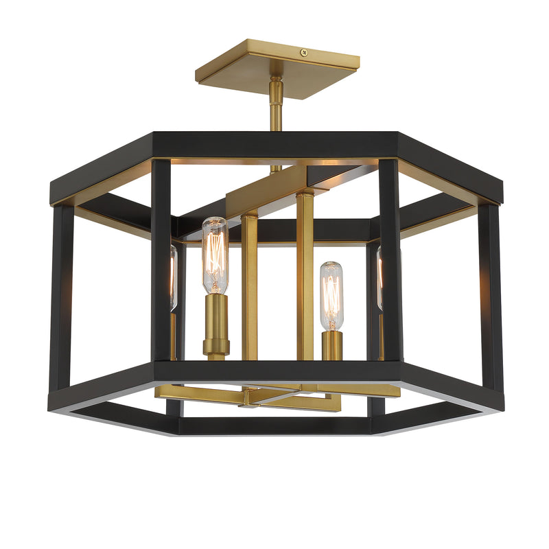 Minka Lavery Union Estates 4 Light Semi Flush Mount-Coal And Soft Brass