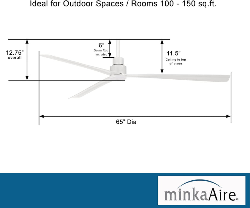 Minka Aire Simple 65" Outdoor Flat White Ceiling Fan with Remote Control