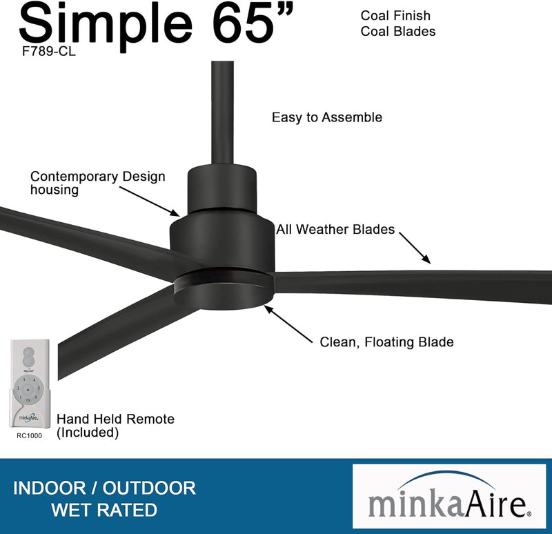 Minka Aire Simple 65" Outdoor Coal Ceiling Fan with Remote Control