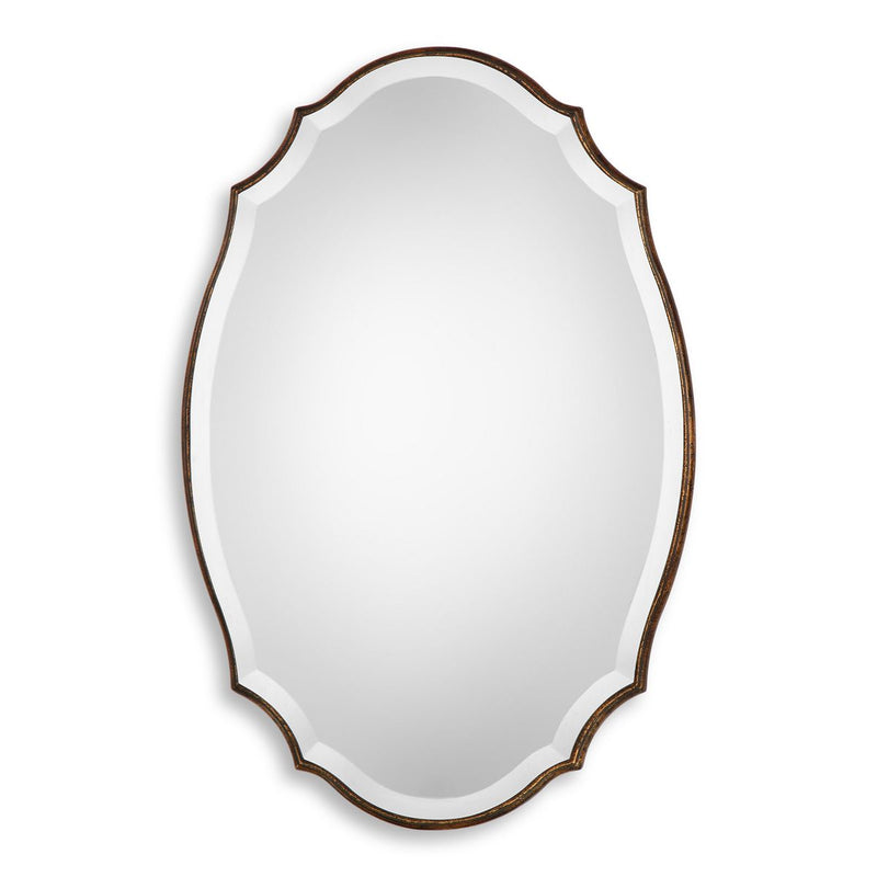 Domari Antique Bronze and Gold Mirror | Modern Oval Engineered Wood Frame Bathroom Vanity Mirror Mounted Vertical or Horizontal (20 in. W x 30 in. H x 1 in. D)