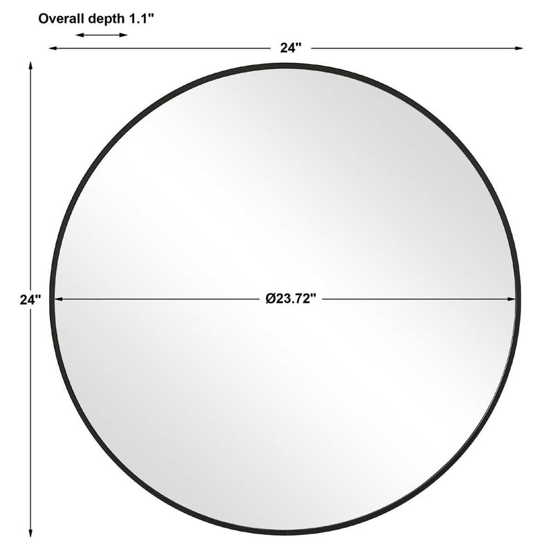 Arculo Satin Black Mirror | Modern Round Aluminum Frame Bathroom Vanity Mirror (24 in. W x 24 in. H x 1 in. D)