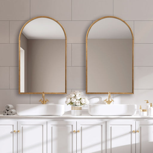 Arvisa Antique Gold Leaf Mirror | Modern Arch Iron Frame Bathroom Vanity Mirror (24 in. W x 39 in. H x 1 in. D)