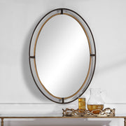 Veluna Rustic Bronze and Antique Gold Mirror | Modern Oval Iron Frame Bathroom Vanity Mirror (24 in. W x 35 in. H x 2 in. D)
