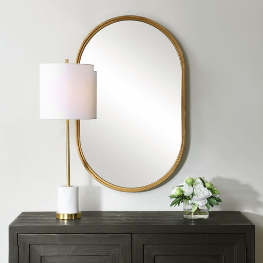Capsol Brushed Gold Mirror | Modern Oval Iron Frame Bathroom Vanity Mirror Mounted Vertical or Horizontal (22 in. W x 35 in. H x 1 in. D)