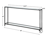 Tivlo Console Table | Satin Black with Mirrored Top and Tempered Glass Bottom (56 in. W x 30 in. H x 8 in. D)