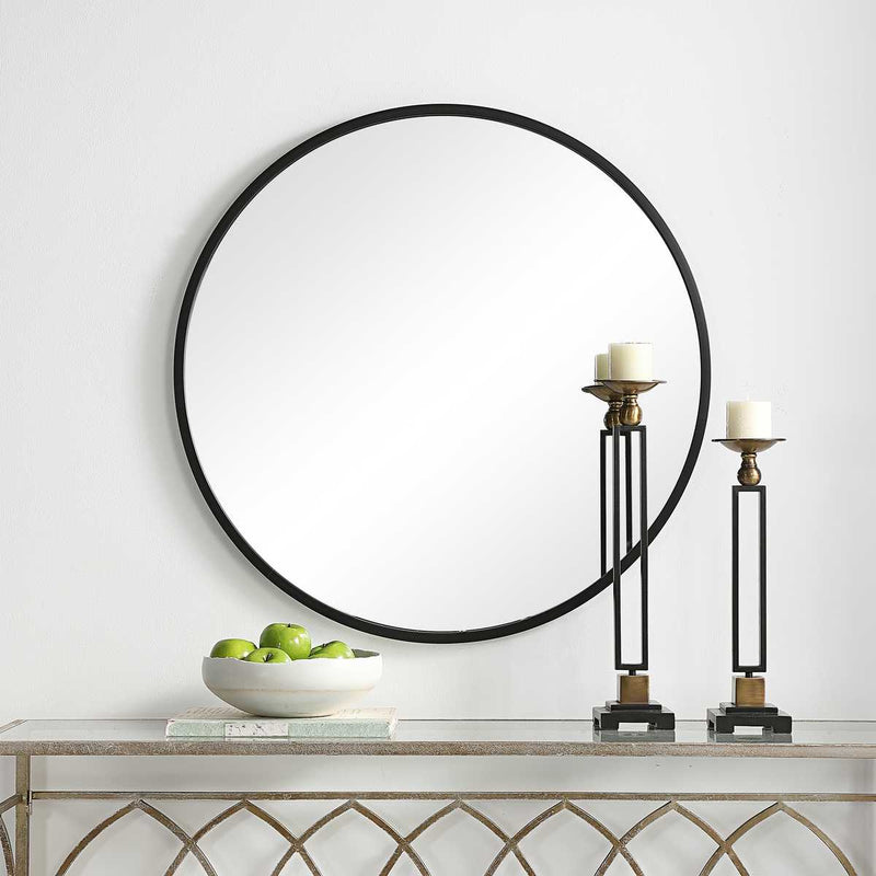 Bravik Matte Black Mirror | Modern Round Engineered Polymer Frame Bathroom Vanity Mirror (37 in. W x 37 in. H x 1 in. D)