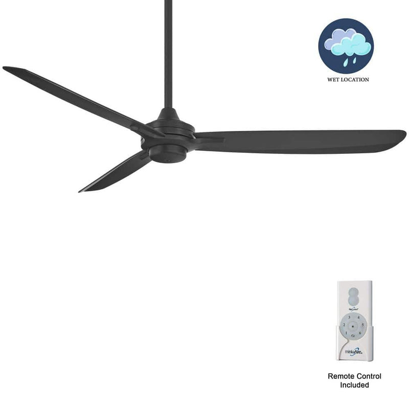 Minka Aire Rudolph Wet F728-CL 60-Inch Outdoor Ceiling Fan in Coal Black with Remote