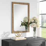 Shorlin Coastal Mirror | Modern Rectangle Rattan Polymer Frame Bathroom Vanity Mirror Mounted Vertical or Horizontal (22 in. W x 32 in. H x 1 in. D)