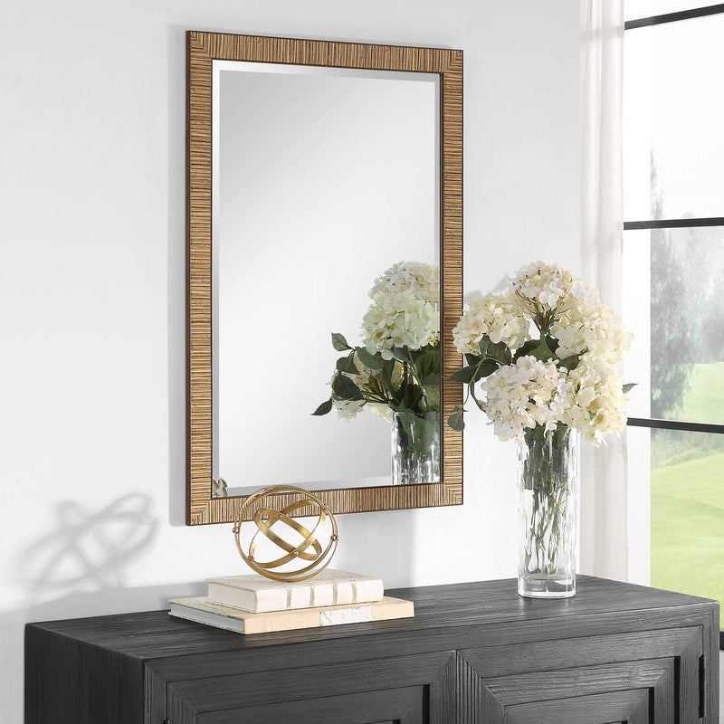 Shorlin Coastal Mirror | Modern Rectangle Rattan Polymer Frame Bathroom Vanity Mirror Mounted Vertical or Horizontal (22 in. W x 32 in. H x 1 in. D)