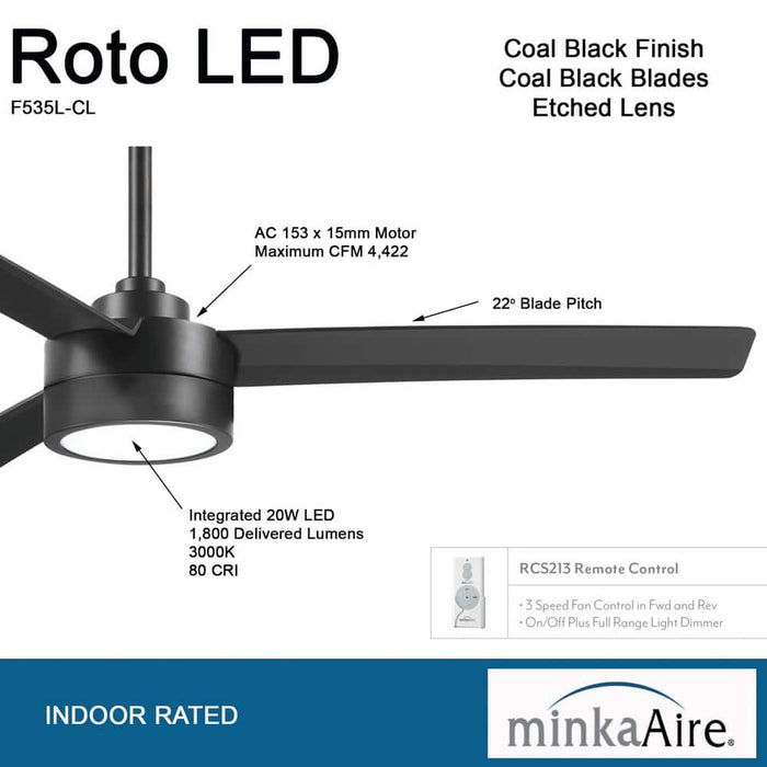 Minka Aire Roto LED 52" Coal Ceiling Fan with Remote Control