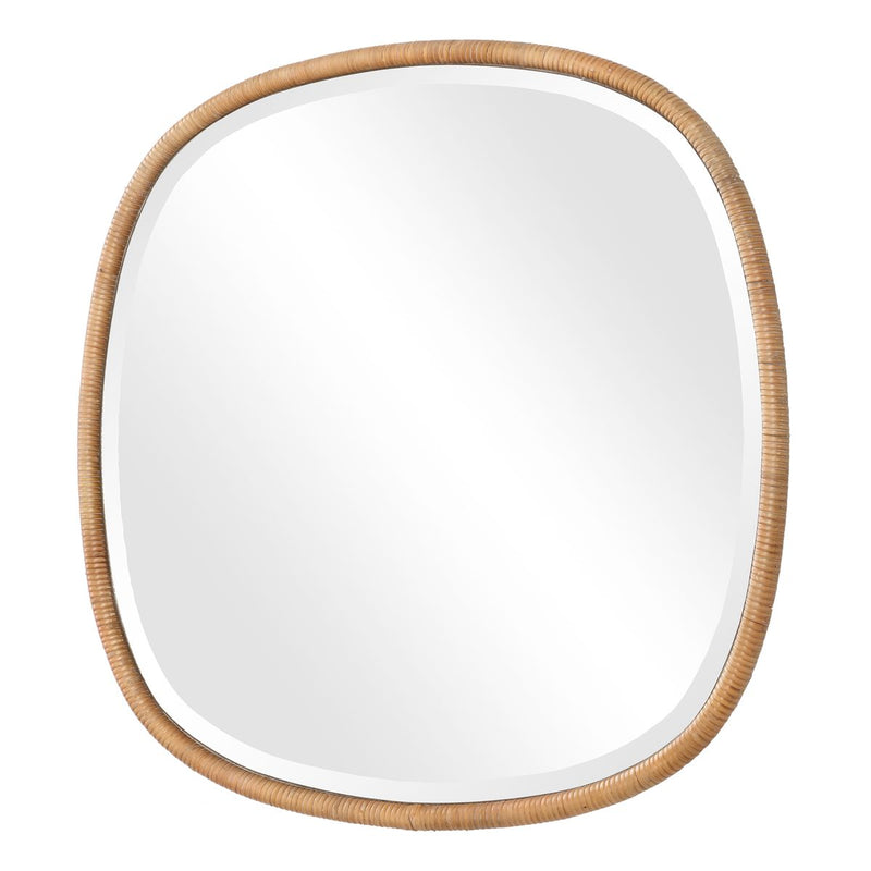 Seastran Coastal Mirror | Modern Round Natural Rattan Frame Mirror (34 in. W x 34 in. H x 2 in. D)