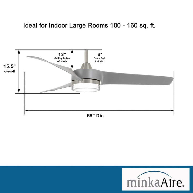 Minka Aire Veer F692L-BN/SL 56-Inch LED Ceiling Fan in Brushed Nickel with Remote