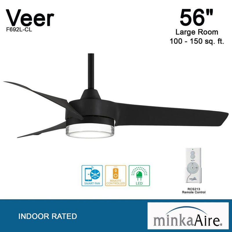 Minka Aire F692L-CL Veer 56" Coal Black LED Ceiling Fan with Remote Control - ALCOVE LIGHTING