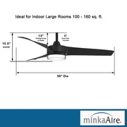 Minka Aire F692L-CL Veer 56" Coal Black LED Ceiling Fan with Remote Control - ALCOVE LIGHTING