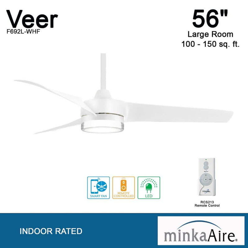 Minka Aire Veer F692L-WHF 56-Inch LED Ceiling Fan in Flat White with Remote