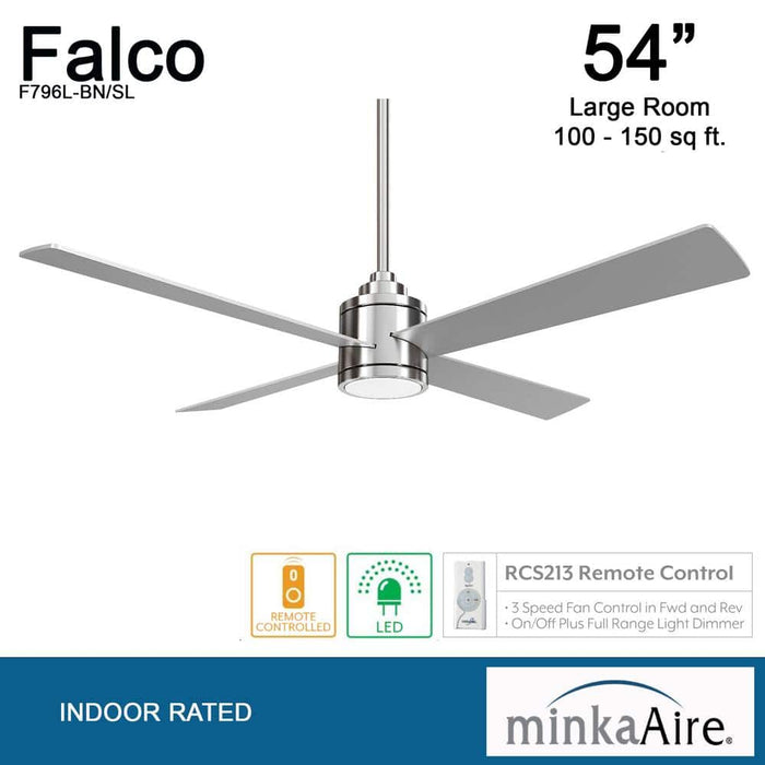 Minka Aire F796L-BN/SL Falco 54" Brushed Nickel LED Ceiling Fan + Remote Control