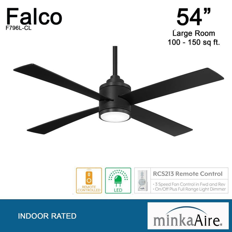 Minka Aire Falco F796L-CL 54-Inch LED Ceiling Fan in Coal Black with Remote