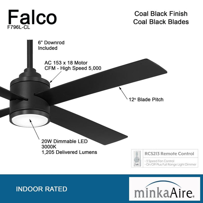 Minka Aire Falco F796L-CL 54-Inch LED Ceiling Fan in Coal Black with Remote