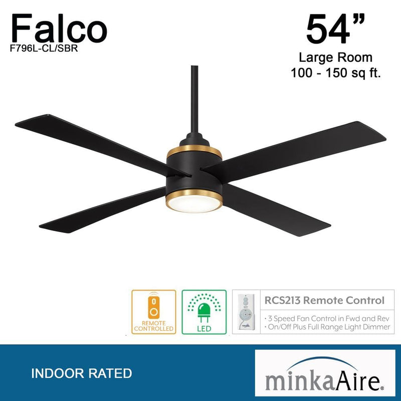 Minka Aire F796L-CL/SBR Falco 54" Coal and Soft Brass LED Ceiling Fan + Remote