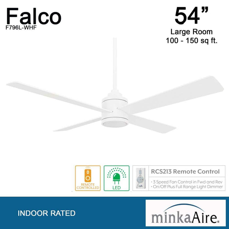 Minka Aire Falco F796L-WHF 54-Inch LED Ceiling Fan in Flat White with Remote