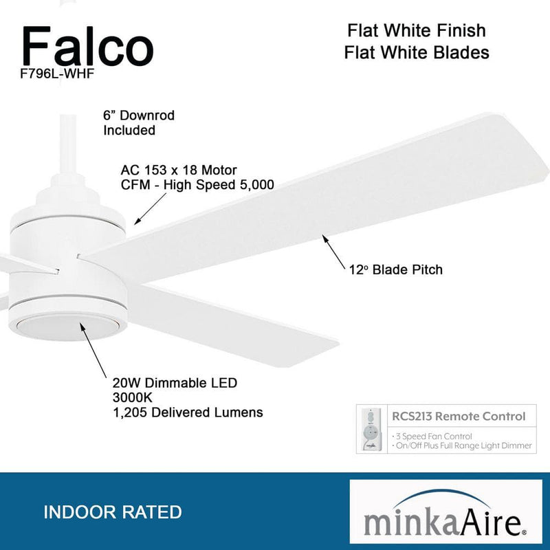 Minka Aire Falco F796L-WHF 54-Inch LED Ceiling Fan in Flat White with Remote
