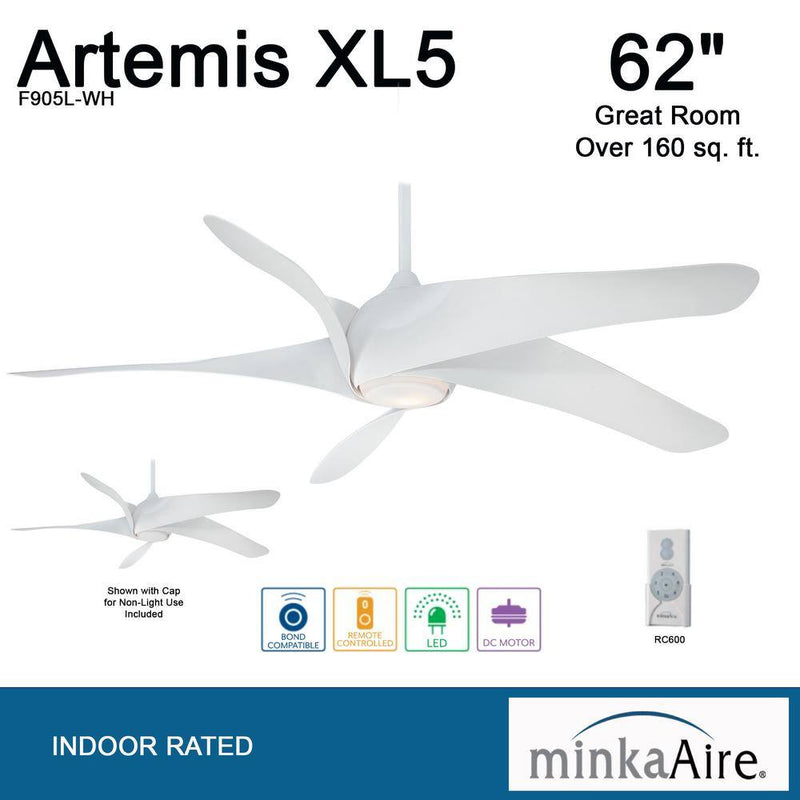 Minka Aire Artemis XL5 62 in. Indoor White Ceiling Fan with Remote - ALCOVE LIGHTING