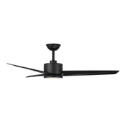 Front angle view of the Minka Aire F646L-CL Verna 52-inch 5CCT LED indoor ceiling fan in Coal Black with 3 ABS blades, integrated LED light, and remote control