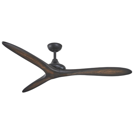 Minka Aire F662-CL/TK Vapor 60-inch indoor outdoor damp-rated ceiling fan in Coal Black with remote, three curved Toned Koa wood blades, and modern sculptural design