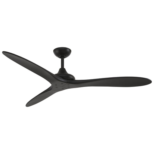 Minka Aire F662-CL Vapor 60-inch indoor outdoor damp-rated ceiling fan in Coal Black with remote, three curved wood blades, and modern sculptural design