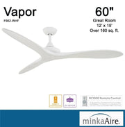 Minka Aire F662-WHF Vapor 60-inch ceiling fan in Flat White with remote, shown as indoor rated for great rooms over 160 square feet