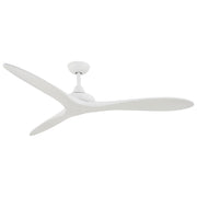 Minka Aire F662-WHF Vapor 60-inch indoor outdoor damp-rated ceiling fan in Flat White with remote, three curved wood blades, and modern sculptural design
