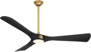 Minka Aire F668L-LBR/CL Bridge 60-inch LED ceiling fan in Legacy Brass with Coal Black blades, integrated LED light, and remote control