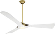 Minka Aire F668L-LBR/WHF Bridge 60-inch LED ceiling fan in Legacy Brass with Flat White blades, integrated LED light, and remote control