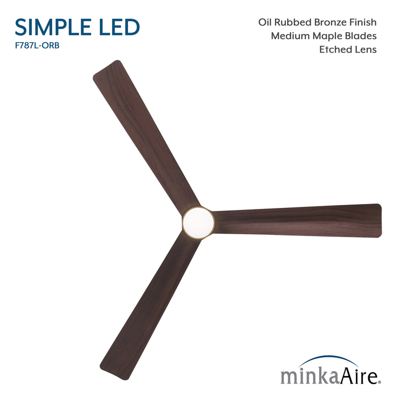 Top view product image of Minka Aire Simple LED F787L-ORB 52-inch oil rubbed bronze indoor outdoor wet ceiling fan with 3 blades and etched lens
