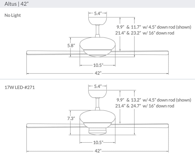 Modern Fan Company Altus LED 42" Brushed Aluminum Modern Ceiling Fan with Wall Control