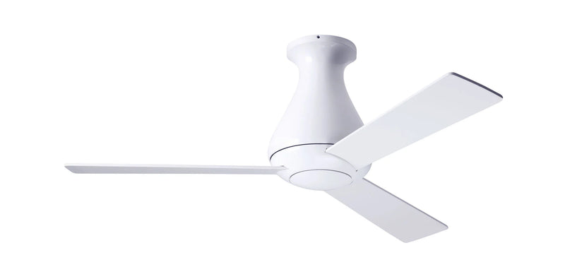 Modern Fan Company Altus 42 inch gloss white flush mount ceiling fan with white wood blades and remote control