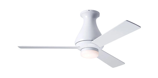 Modern Fan Company Altus LED 42 inch gloss white flush mount ceiling fan with white wood blades and remote control