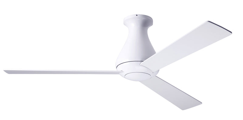 Modern Fan Company Altus 52 inch gloss white flush mount ceiling fan with white wood blades and remote control