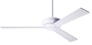 Modern Fan Company Altus 52-inch modern ceiling fan in gloss white with white plywood blades, downrod mount and remote control