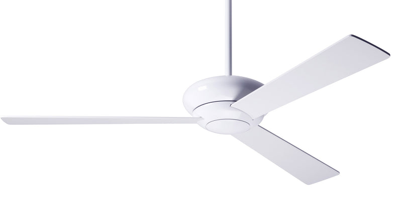 Modern Fan Company Altus 52-inch modern ceiling fan in gloss white with white plywood blades, downrod mount and remote control