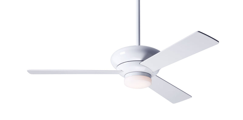 Modern Fan Company Altus LED 42-inch modern ceiling fan in gloss white with white plywood blades, downrod mount and remote control