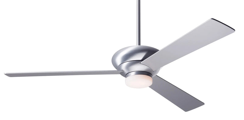 Modern Fan Company Altus LED 52-inch modern ceiling fan in brushed aluminum with aluminum finish plywood blades, downrod mount and remote control