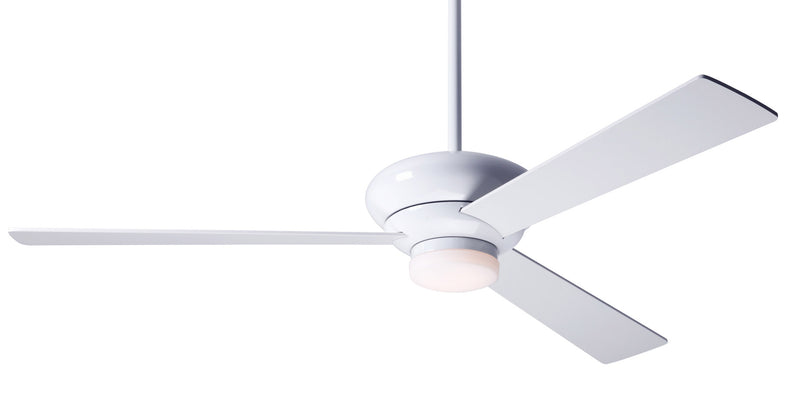 Modern Fan Company Altus LED 52-inch modern ceiling fan in gloss white with white plywood blades, downrod mount and wall control