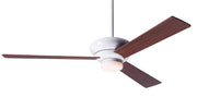 Modern Fan Company Altus LED 52-inch modern ceiling fan in gloss white with mahogany plywood blades, downrod mount and remote control