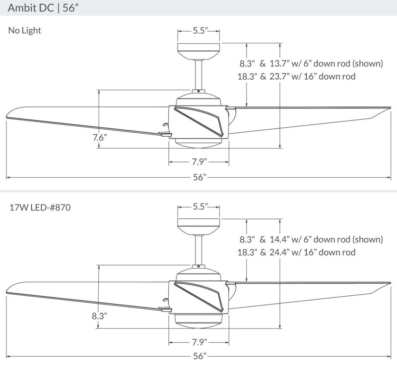 Modern Fan Company Ambit DC LED 56″ Matte White Ceiling Fan with Remote - ALCOVE LIGHTING