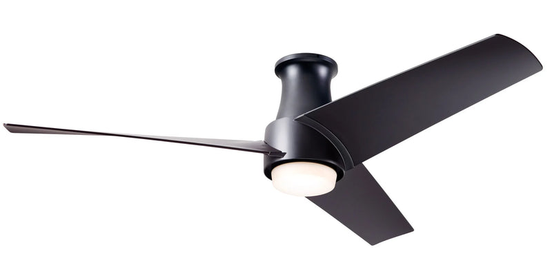 Modern Fan Company Ambit Flush DC LED 56 inch matte black flush mount ceiling fan with ABS matte black blades and remote control